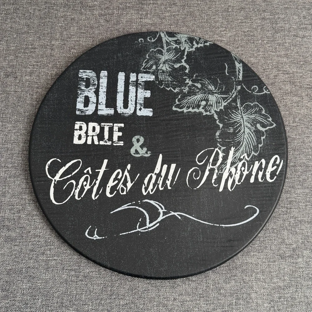 Williams-Sonoma Black Slate Stoneware Round Cheese Platter Blue Brie Wine 13”
